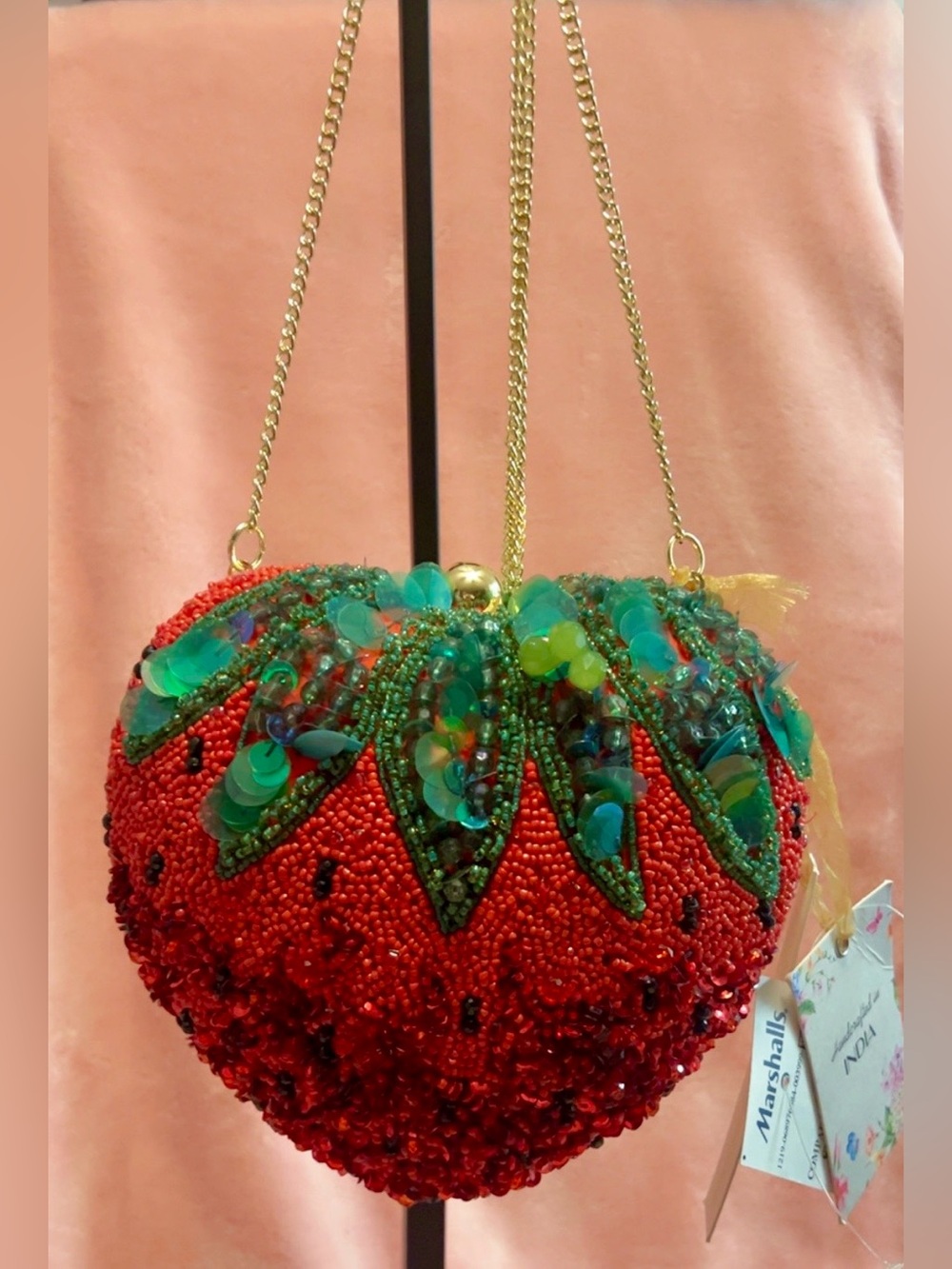 Strawberry Sequin Mini Shoulder Bag in Red & Green